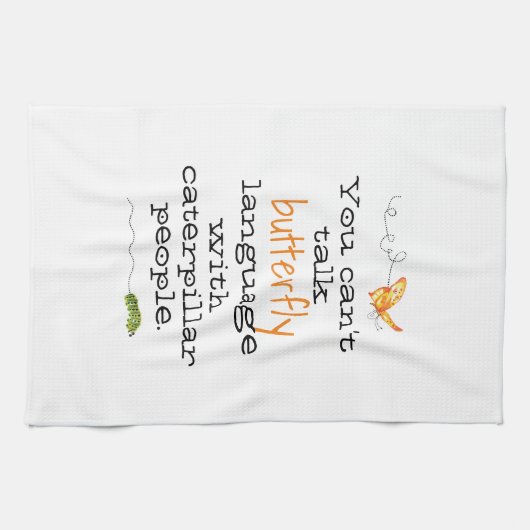おもしろいバタフライキャタプラことわざキッチンタオル キッチンタオル (横)