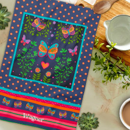 おもしろいバタフライシックフローラスタイリッシュ名前をカスタムする キッチンタオル