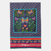 おもしろいバタフライシックフローラスタイリッシュ名前をカスタムする キッチンタオル (縦)