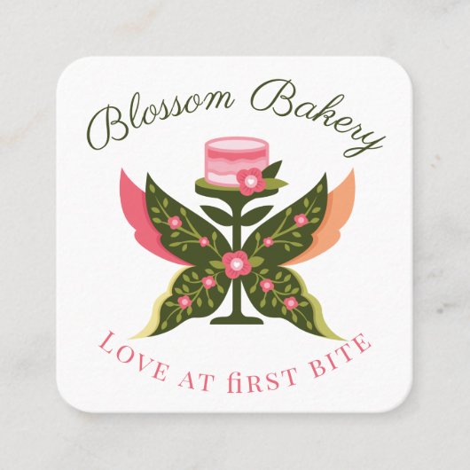 おもしろいバタフライブロッサムフローラガーデンベーカリー スクエア名刺 (正面)