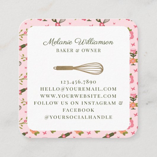 おもしろいバタフライブロッサムフローラガーデンベーカリー スクエア名刺 (裏面)