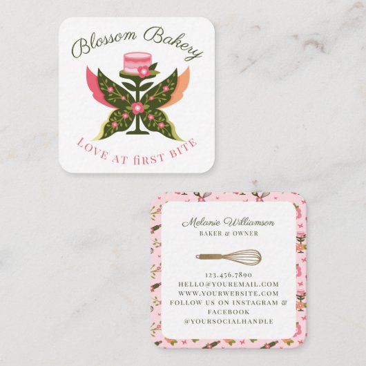 おもしろいバタフライブロッサムフローラガーデンベーカリー スクエア名刺 (正面/裏面)