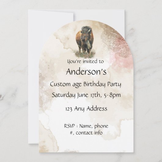 おもしろいバッファローバイソンワイルドライフアニマルパーク誕生日 招待状 (裏面)