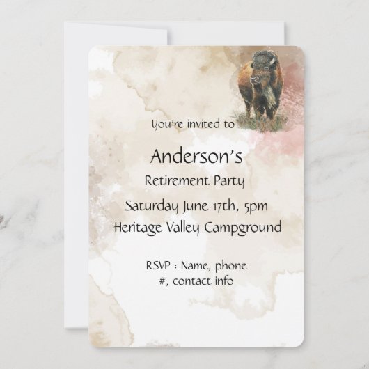 おもしろいバッファローバイソンワイルドライフアニマルパーク退職 招待状 (裏面)