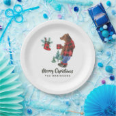 おもしろいバッファロープレイドランバージャックベアークリスマスパーティー ペーパープレート (パーティー)