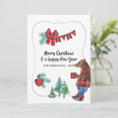 おもしろいバッファロープレイドランバージャックベアークリスマスフォト シーズンカード (スタンド正面)