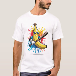 おもしろいバナナがスイングするベースボール　おもしろいドリップマスコット Tシャツ