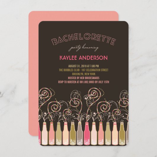 おもしろいバブルお祝いバチェロレッテ招待状 招待状 (正面/裏面)