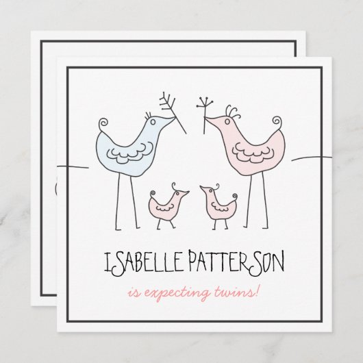 おもしろいバモダンーズツインベビーガールシャワー招待状 招待状 (正面/裏面)