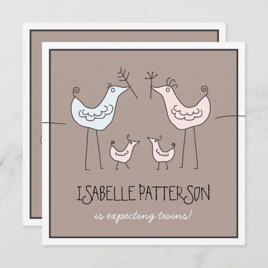 おもしろいバモダンーズツインベビーガールシャワー招待状 招待状 (正面/裏面)