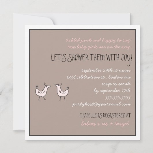 おもしろいバモダンーズツインベビーガールシャワー招待状 招待状 (裏面)