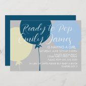 おもしろいバルーンブルーボーイベビーシャワー 招待状 (正面/裏面)