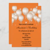 おもしろいバルーン明るいオレンジ色誕生日 招待状 (正面/裏面)