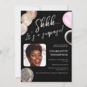 おもしろいバルーン金ゴールドブラックフォトサプライズSweet 16 招待状 (正面)