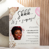 おもしろいバルーン金ゴールド白い写真サプライズSweet 16 招待状