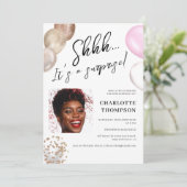 おもしろいバルーン金ゴールド白い写真サプライズSweet 16 招待状 (スタンド正面)