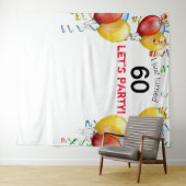 おもしろいバルーン60誕生日背景、フォトブース タペストリー (インサイチュ(横))