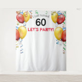おもしろいバルーン60誕生日背景、フォトブース タペストリー (正面)