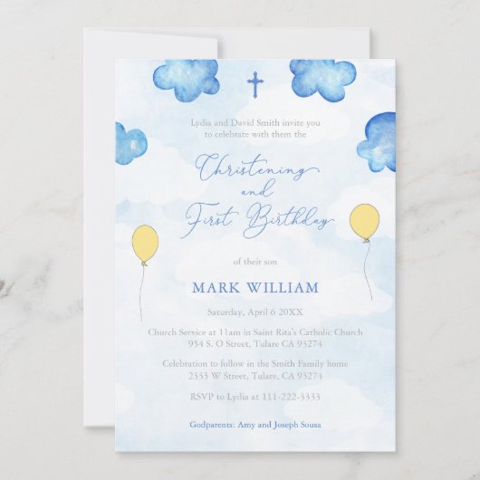 おもしろいバルーン《キリスト教》洗礼式や命名式最初の誕生日パーティー 招待状 (正面)
