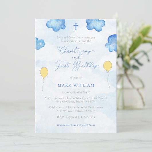 おもしろいバルーン《キリスト教》洗礼式や命名式最初の誕生日パーティー 招待状 (スタンド正面)