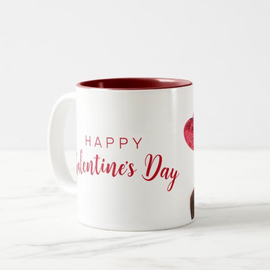 おもしろいバレンタインデー犬かわいいハートヘッドバンド ツートーンマグカップ (正面左)