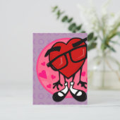 おもしろいバレンタインデー赤いハート紫はがき シーズンポストカード (スタンド正面)