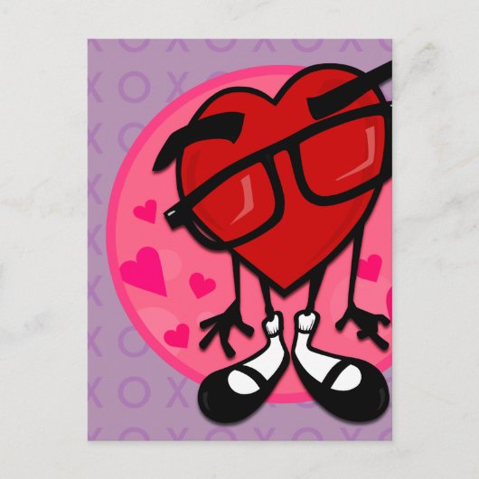 おもしろいバレンタインデー赤いハート紫はがき シーズンポストカード (正面)