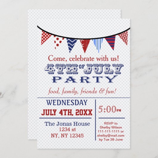 おもしろいバンティン7月4日ホリデーパーティー招待状 招待状 (正面/裏面)