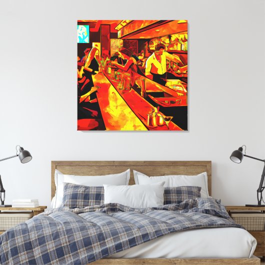 おもしろいバーシーン | Bartenderと顧客 キャンバスプリント (インサイチュ (寝室))