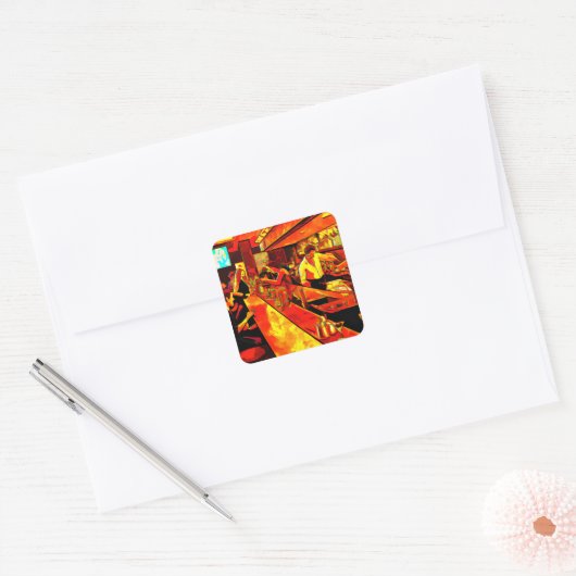 おもしろいバーシーン | Bartenderと顧客 スクエアシール (封筒)