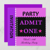 おもしろいバースデーパーティーガールズトゥイ10代のンズパープル 招待状 (正面/裏面)