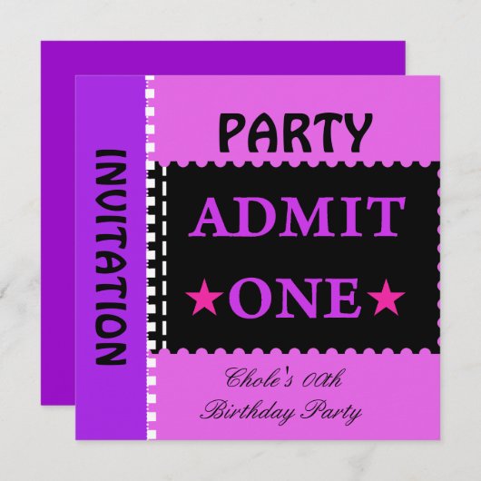 おもしろいバースデーパーティーガールズトゥイ10代のンズパープル 招待状 (正面/裏面)