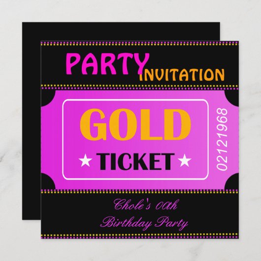 おもしろいバースデーパーティーガールズトゥイ10代のンズホットピンク 招待状 (正面/裏面)