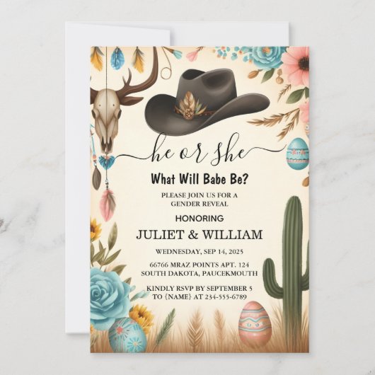 おもしろいバーンハットファームフィルムウサカウボーイジェンダーリビール 招待状 (正面)