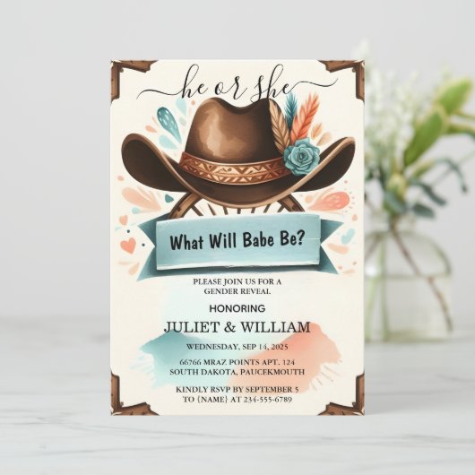 おもしろいバーンハットファームフィルムUsaカウボーイジェンダーの表示 招待状 (スタンド正面)