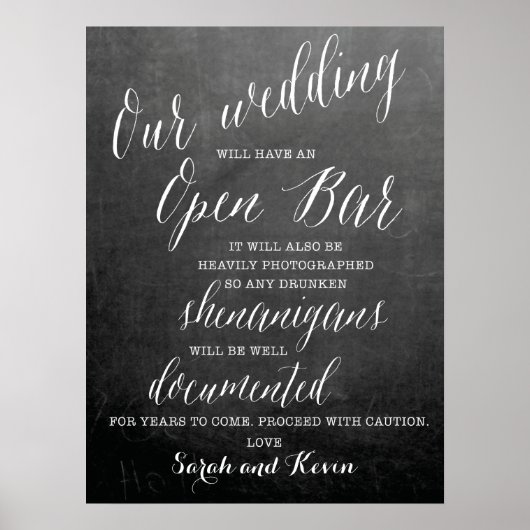 おもしろいバー結婚標識を開く |名パーソナライズされた前 ポスター (正面)