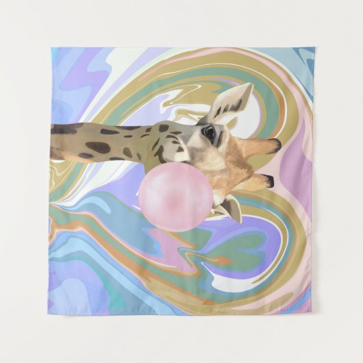 おもしろいバ吹ブルガムのキリン液スワールブルー タペストリー (正面(横))