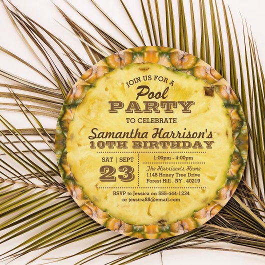 おもしろいパイナップルサマープールパーティー任意の年齢誕生日 招待状