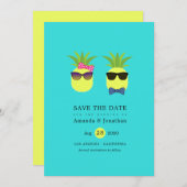 おもしろいパイナップルターコイズ&レモントロピカルサマー セーブザデート (正面/裏面)