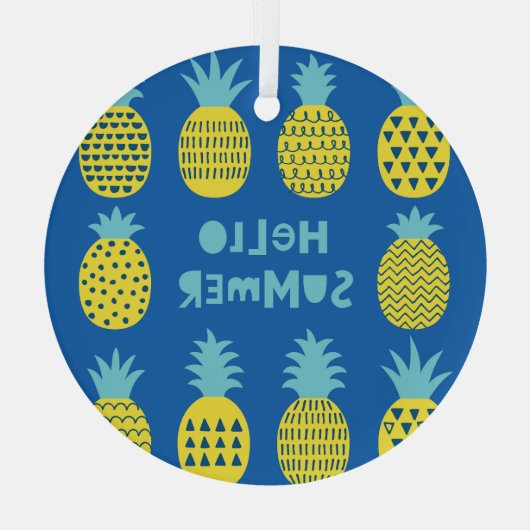 おもしろいパイナップルヴィンテージカードデザイン ガラスオーナメント (裏面)
