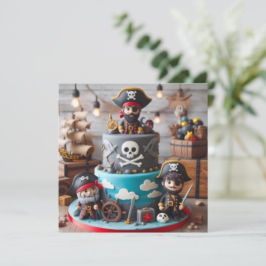 おもしろいパイレーツをテーマにした子供の誕生日ケーキ カード (スタンド正面)