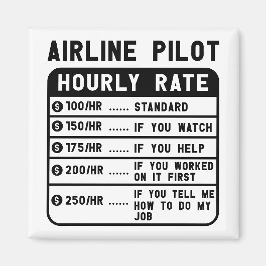 おもしろいパイロット時給 マグネット (正面)