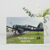 おもしろいパイロット誕生日ヴィンテージ飛行機写真 カード (スタンド正面)