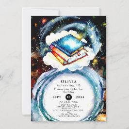 おもしろいパステルウォーターカラーストーリーブック誕生日 招待状