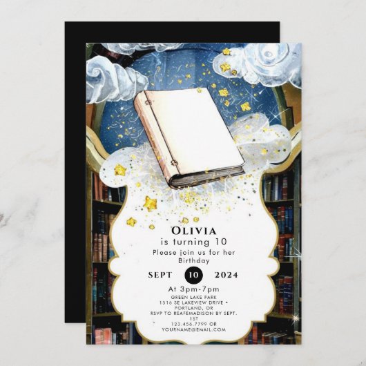 おもしろいパステルカスタムストーリーブック誕生日 招待状 (正面/裏面)