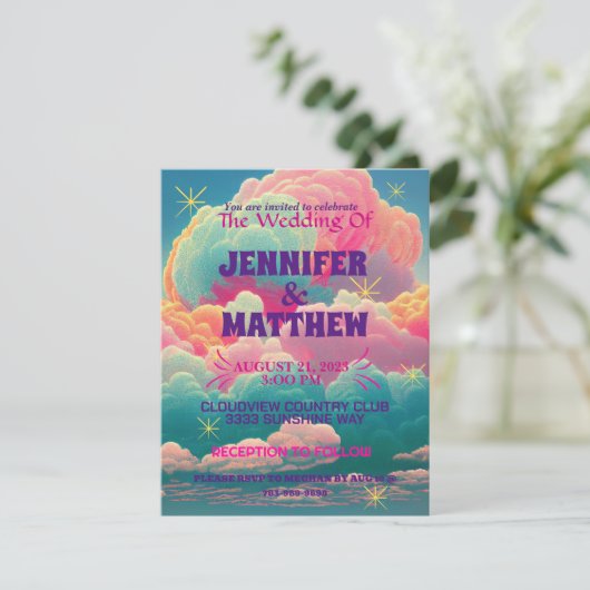 おもしろいパステルコットンキャンディクラウド結婚式招待状 招待状 (スタンド正面)