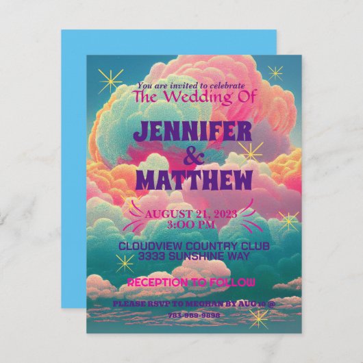 おもしろいパステルコットンキャンディクラウド結婚式招待状 招待状 (正面/裏面)