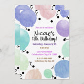 おもしろいパステルパーティーバルーン誕生祝い 招待状 (正面/裏面)