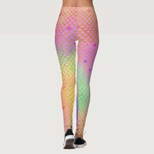 おもしろいパステルピンクとオレンジマーメイドパタはかりで測ーン レギンス (裏面)