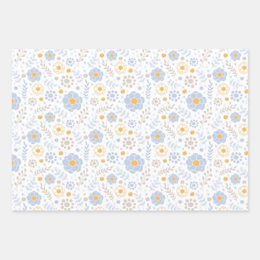 おもしろいパステルフローラモダンブルータウペイエロー ラッピングペーパーシート (正面)